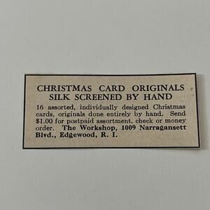 The Workshop Christmas Card Edgewood RI 1952 Yankee Magazine Ad SAG5-S1